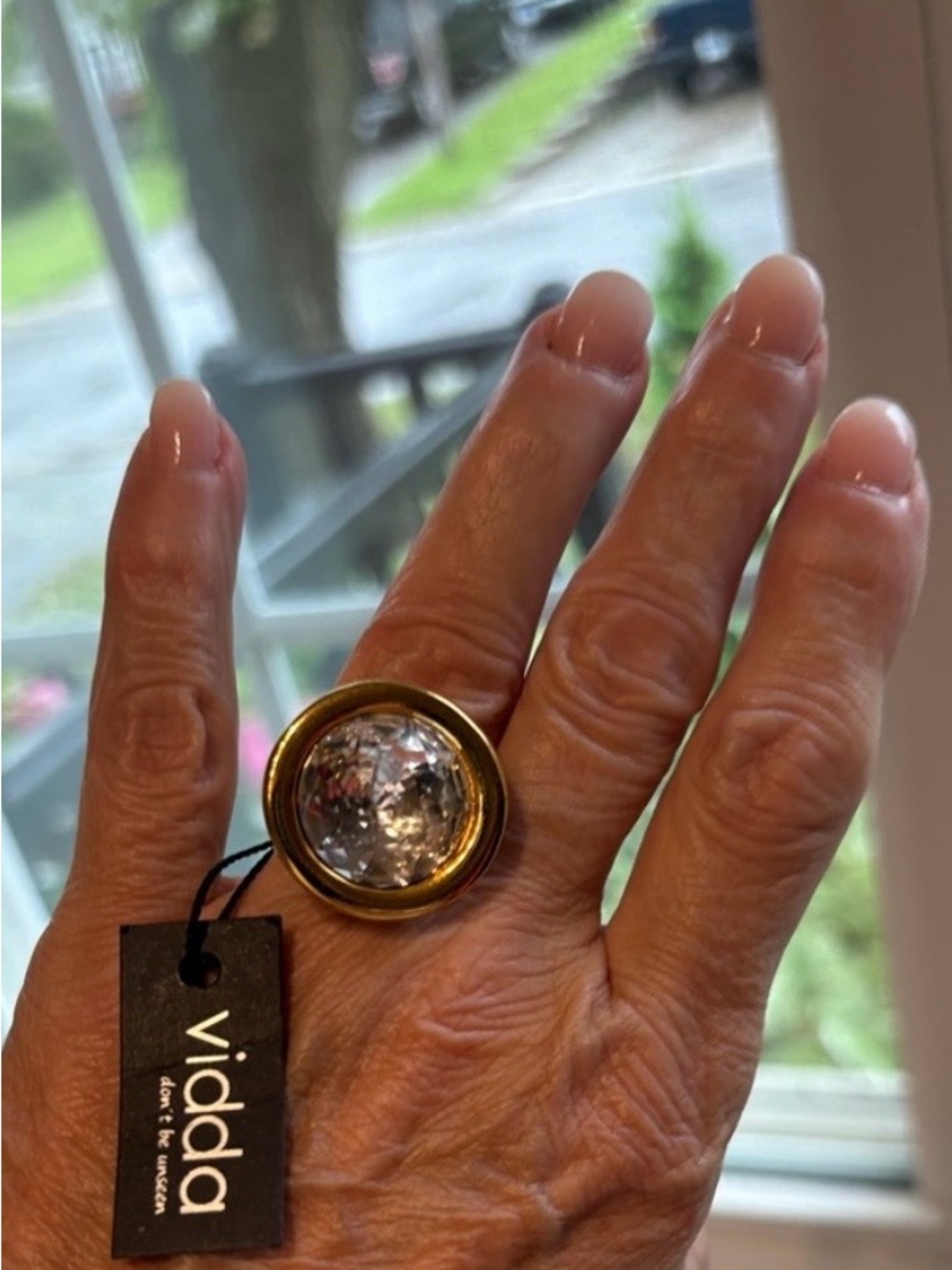Vidda gold and clear crystal cocktail ring